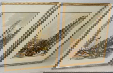 Pair of English Colored Lithographs by Thomas Shotter Boys: Pair of English Colored Lithographs by Thomas Shotter Boys. ALL DESCRIPTIONS AND ANY CONDITION STATEMENT GIVEN BY LANGSTON AUCTION GALLERY ARE STRICTLY OPINIONS AND LANGSTON'S SHALL HAVE NO RESPONSIBI