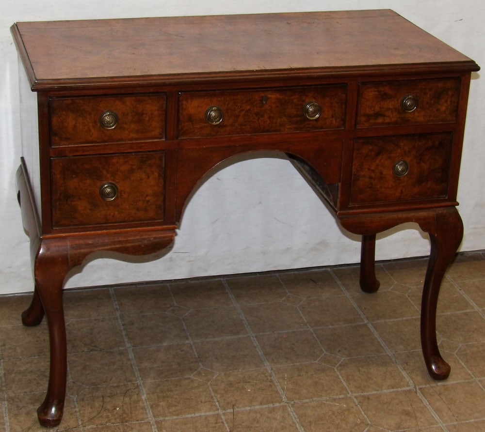 Antique English Burled Walnut Queen Anne Dressing Table with 5 Drawers (1 of 8)