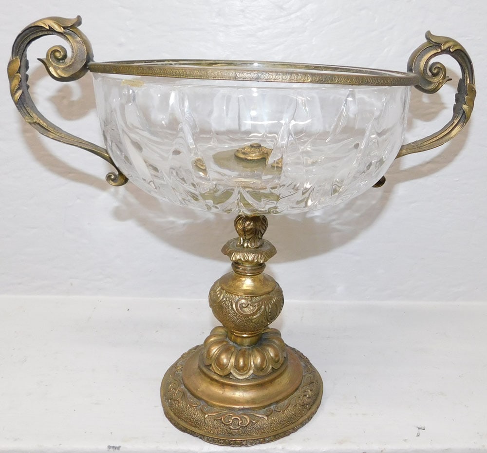 Bronze & Crystal 2 Handled Urn Form Compote (1 of 4)