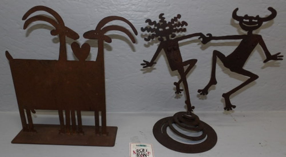 2 Metal Art Sculptures, (1 - Kinetic Earthquake Dancers by Rosemary Pozzi): 2 Metal Art Sculptures, (1 - Kinetic Earthquake Dancers by Rosemary Pozzi). Up to 11 1/2" H ALL DESCRIPTIONS AND ANY CONDITION STATEMENT GIVEN BY LANGSTON AUCTION GALLERY ARE STRICTLY OPINIONS AND LAN