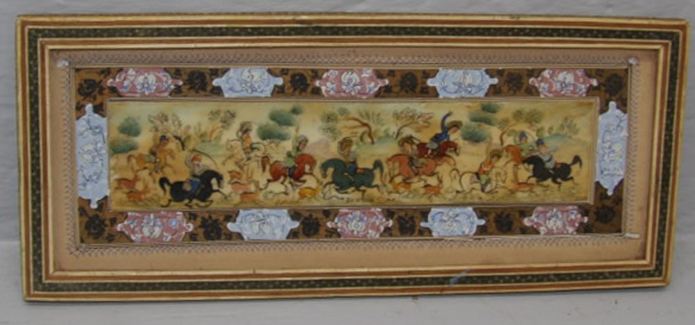 Framed Oriental Painted Bone Plaque: Framed Oriental Painted Bone Plaque. 11 3/4" x 5" ALL DESCRIPTIONS AND ANY CONDITION STATEMENT GIVEN BY LANGSTON AUCTION GALLERY ARE STRICTLY OPINIONS AND LANGSTON'S SHALL HAVE NO RESPONSIBILITY FOR E