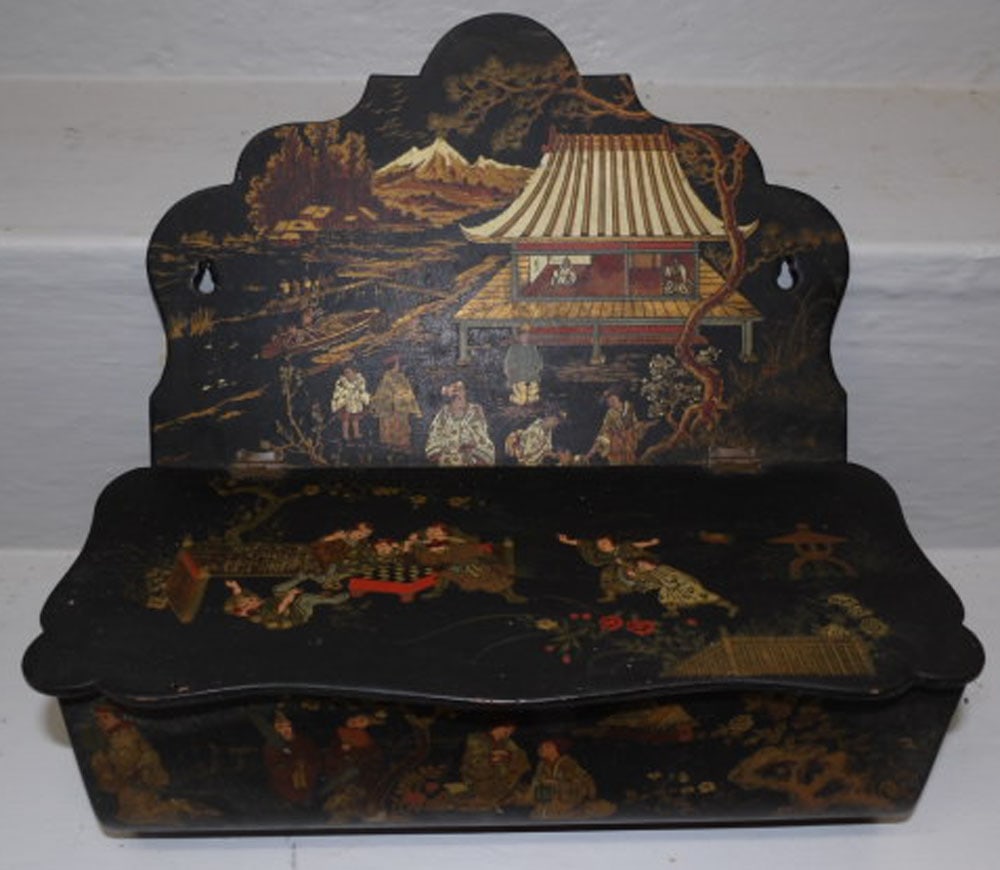 Antique Chinoiserie Paper Mache Hanging Candle Box (1 of 3)