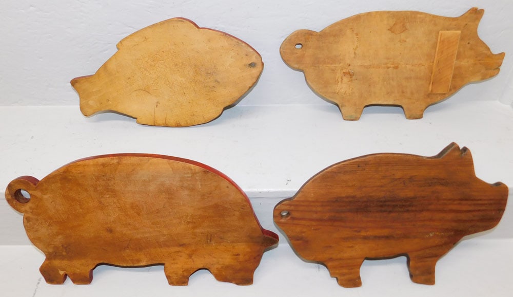 3 Antique Pig Form & 1 Fish Form Cutting Boards (1 of 2)