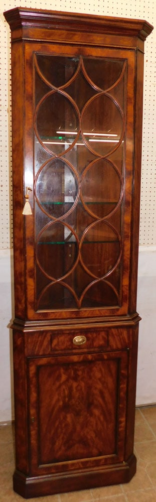 Burl Inlaid Mahogany 2 Part Corner Cabinet by Theodore Alexander (1 of 9)