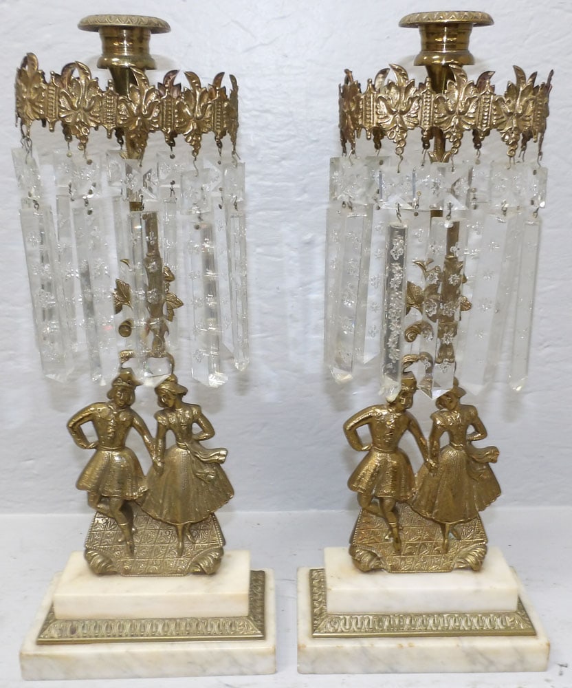 Pair of Brass Single Light Girandoles with Marble Bases: Pair of Brass Single Light Girandoles with Marble Bases. 16" H ALL DESCRIPTIONS AND ANY CONDITION STATEMENT GIVEN BY LANGSTON AUCTION GALLERY ARE STRICTLY OPINIONS AND LANGSTON'S SHALL HAVE NO RESPONS