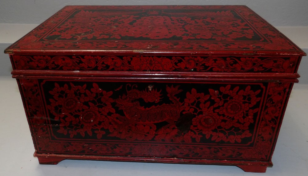 Oriental Red Lacquered Wedding Box with Tray & Dragon Motif (1 of 8)