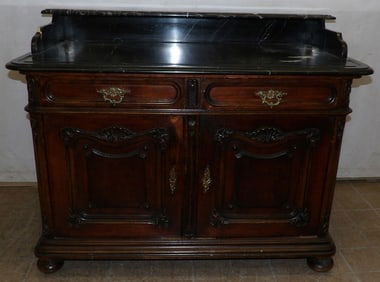 Antique Carved Walnut French Marble Top Commode (1 of 7)