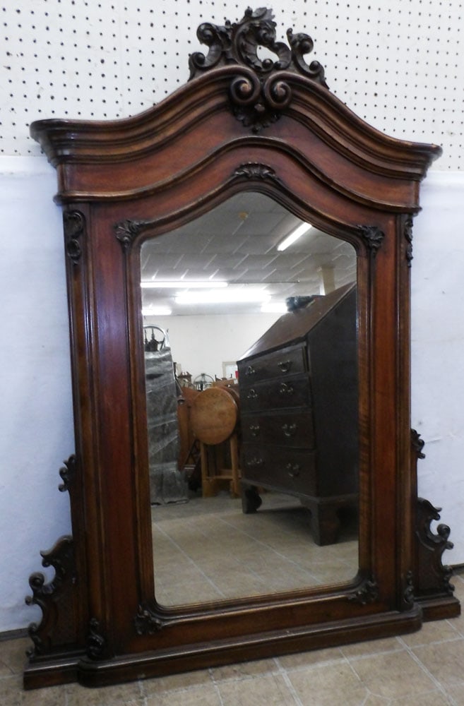 Antique Carved Walnut French Hanging Mirror (1 of 4)