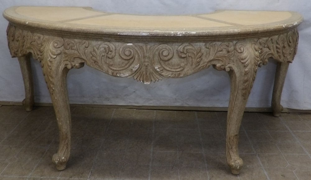 Painted Tooled Leather Top 3 Drawer Desk by Marge Carson (1 of 12)