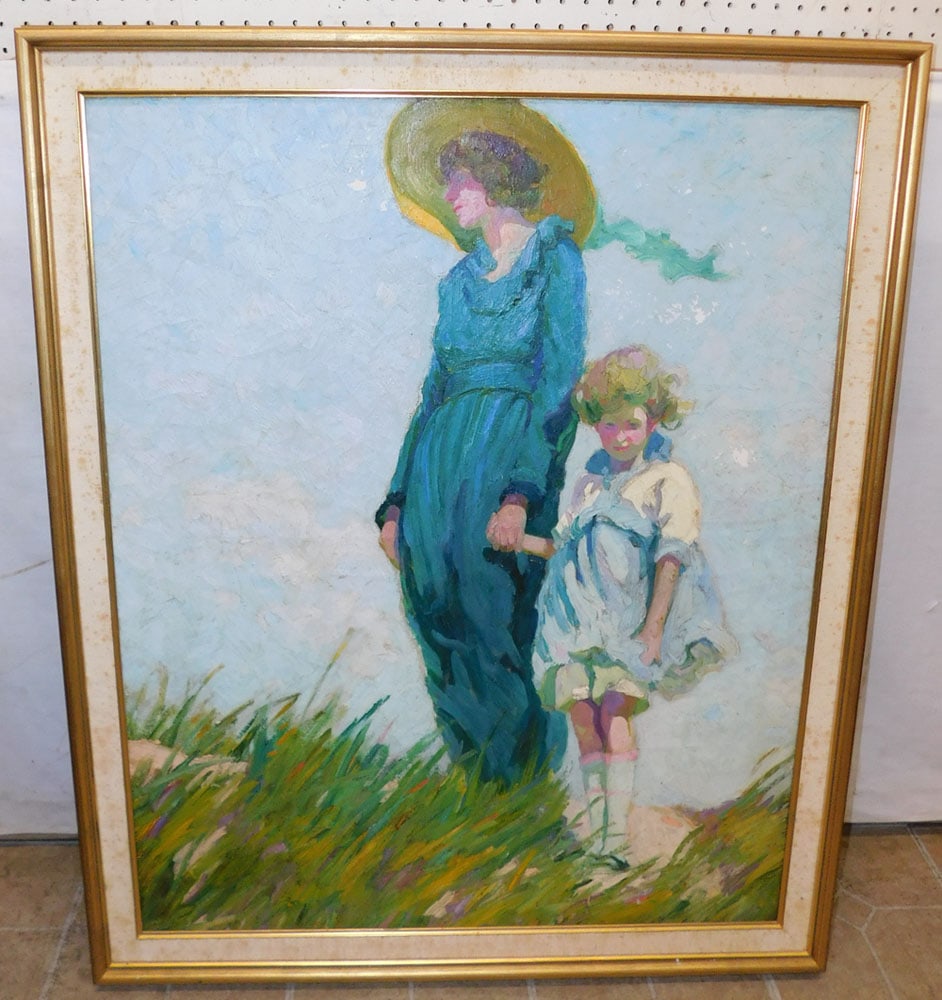 Large Framed Oil on Canvas Entitled "On the Dunes" Signed F. Fursman (1 of 4)