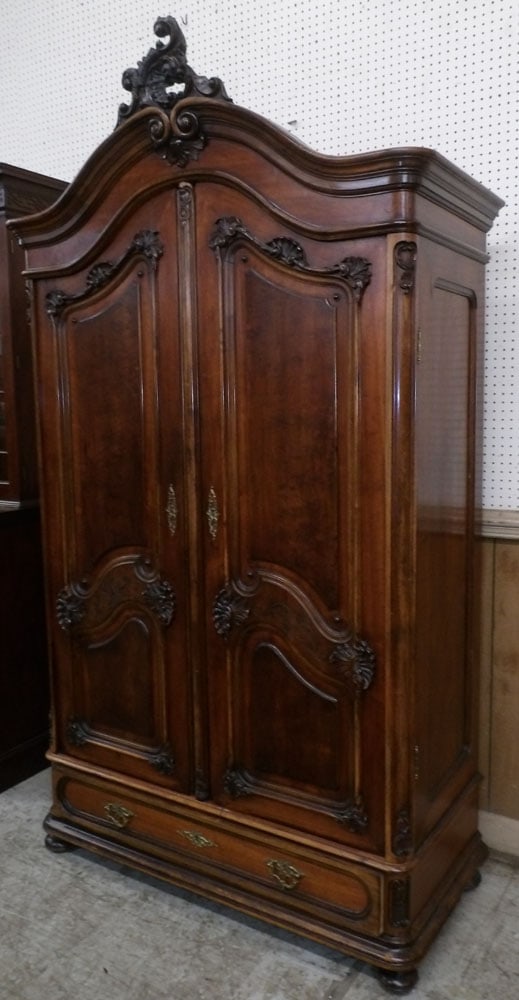 Antique Carved Walnut French 2 Door Armoire, (1 of 6)