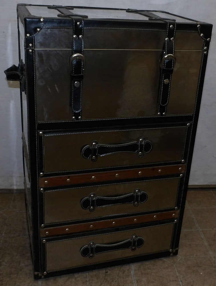 Modern Steel & Faux Leather 3 Drawer Chest with Lift Top (1 of 6)