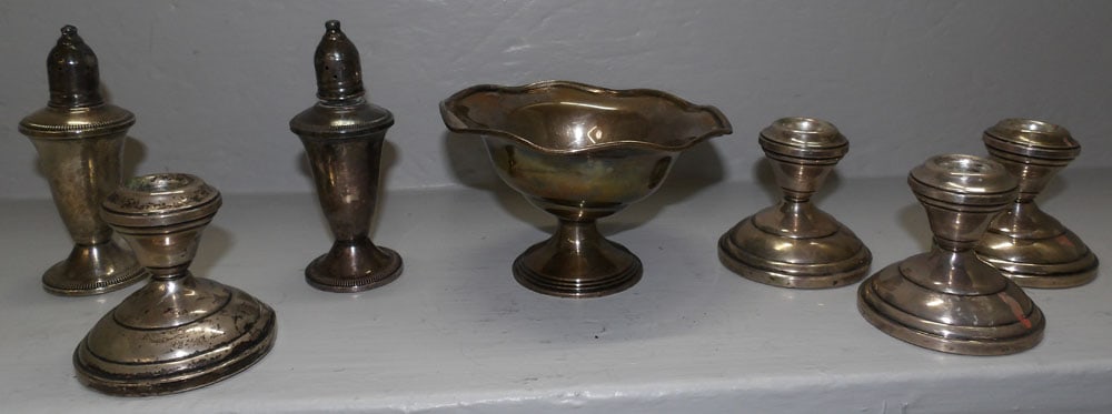 2 Pair of Sterling Weighted Candlesticks, Weighted Mint Compote, Weighted Salt/Pepper Shakers (1 of 4)