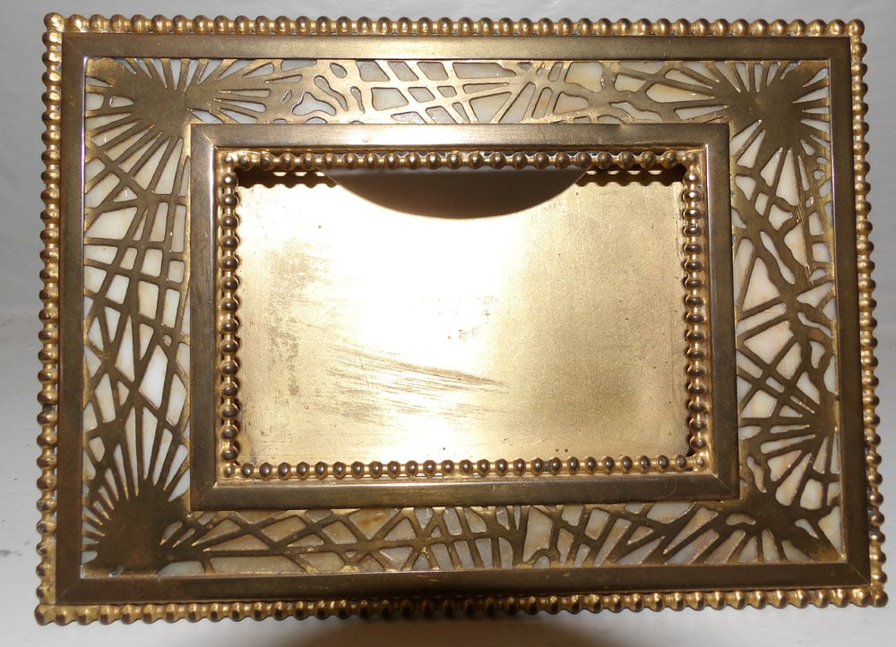 Signed Tiffany Studios Bronze Slag Glass Pine Needle Frame (1 of 3)