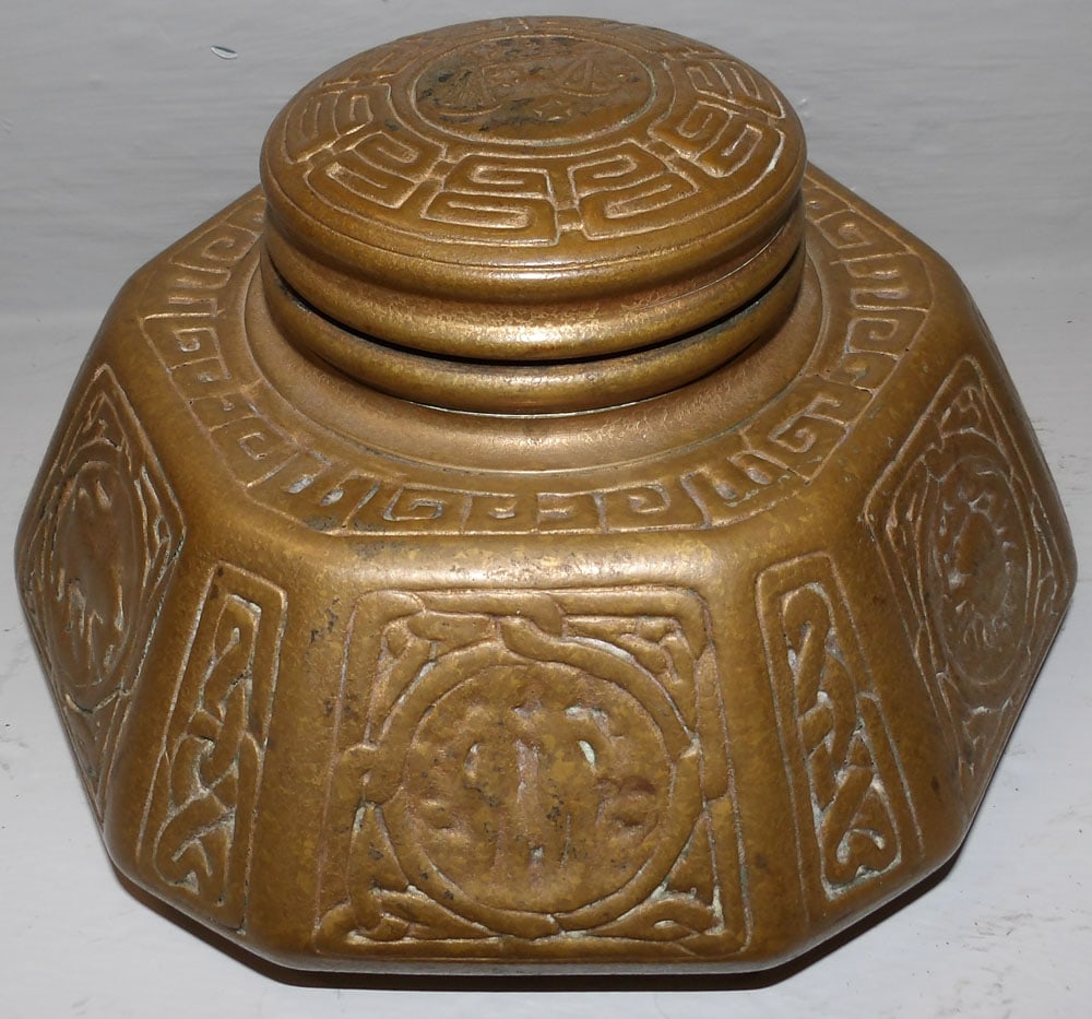 Signed Tiffany Studios Bronze Inkwell (1 of 4)