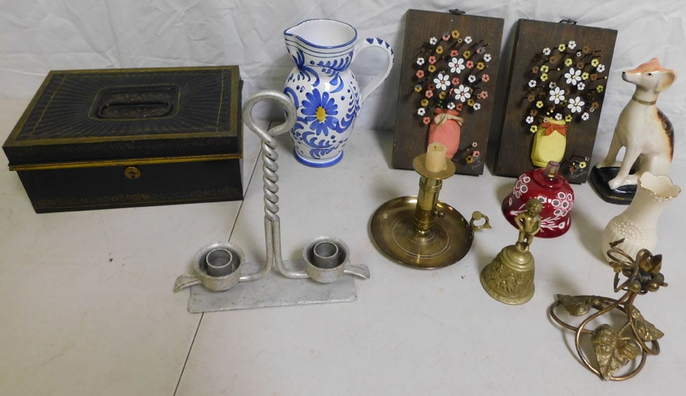 Lot of Metal, Porcelain, Carved Stone, & Brass Items (1 of 4)
