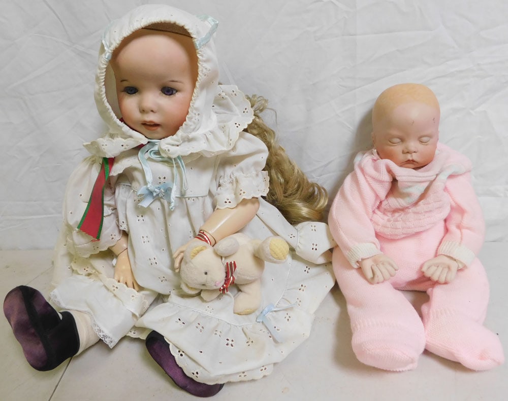 2 Bisque Head Dolls: 2 Bisque Head Dolls. ALL DESCRIPTIONS AND ANY CONDITION STATEMENT GIVEN BY LANGSTON AUCTION GALLERY ARE STRICTLY OPINIONS AND LANGSTON'S SHALL HAVE NO RESPONSIBILITY FOR ERRORS OR OMISSIONS. THE ABSEN