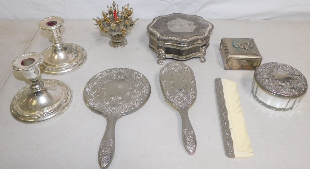 Lot of Silverplated Dresser Items & Sword Form Appetizer Forks (1 of 6)