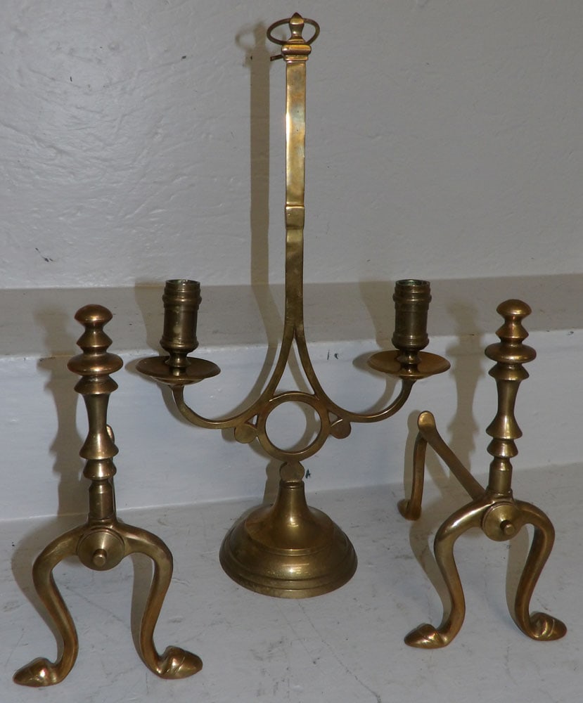 Pair of Brass Fire Tool Holders & Brass Candlestick (1 of 3)