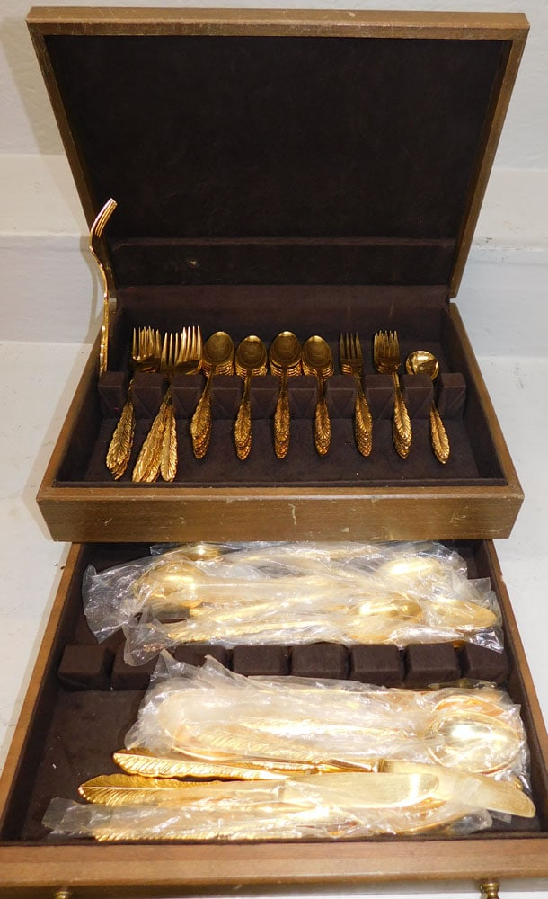 Set of Stanley Roberts Gold Washed Flatware in Box (1 of 3)