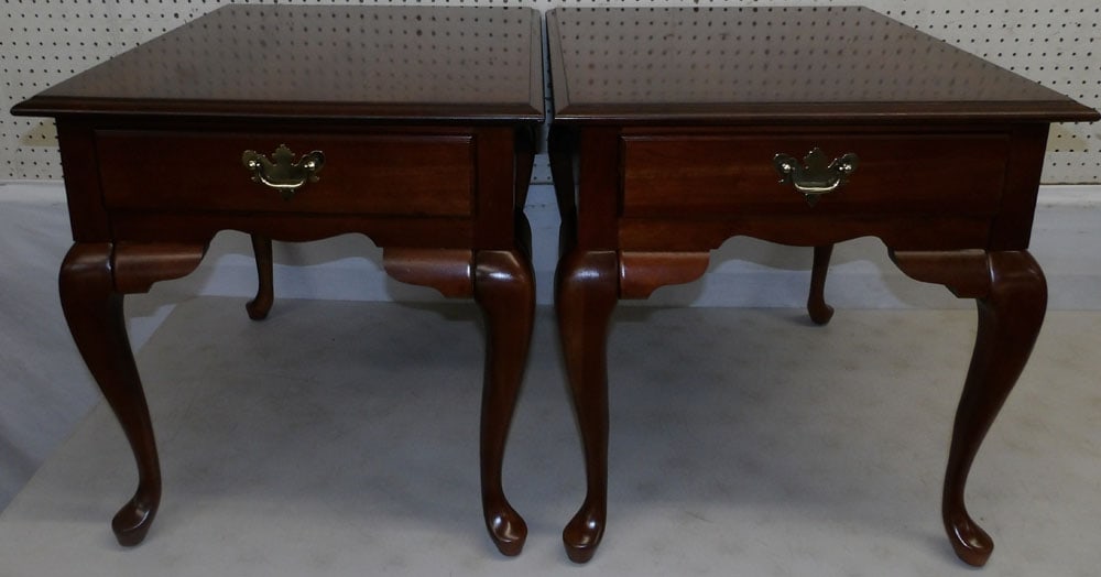 Pair of Cherry One Drawer Queen Anne Style End Tables by Lenoir House (1 of 5)