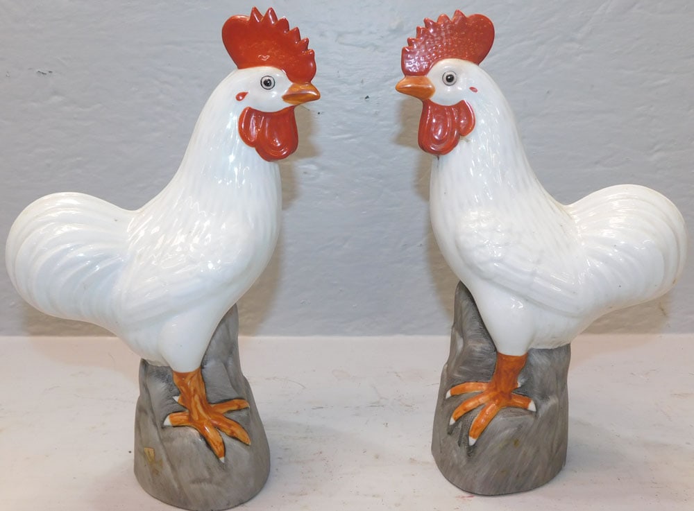 Pair of Porcelain Rooster Figurines (1 of 4)