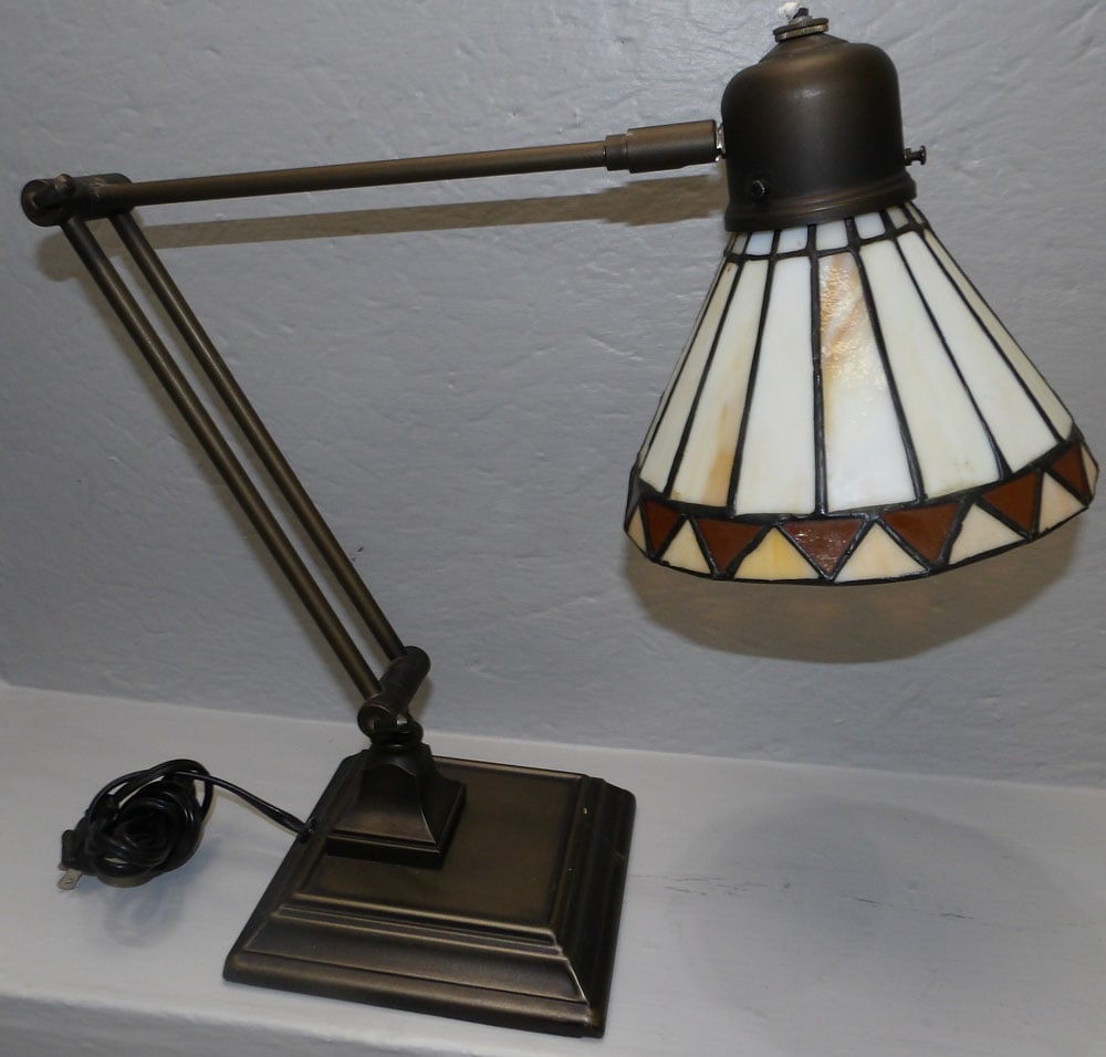 Adjustable Leaded Stained Glass Shade Desk Lamp (1 of 3)