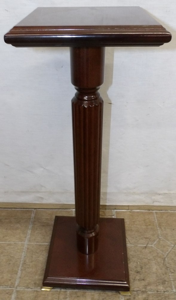 Cherry Fluted Pedestal with Brass Feet: Cherry Fluted Pedestal with Brass Feet. 10" Dia. 28" H ALL DESCRIPTIONS AND ANY CONDITION STATEMENT GIVEN BY LANGSTON AUCTION GALLERY ARE STRICTLY OPINIONS AND LANGSTON'S SHALL HAVE NO RESPONSIBILITY 