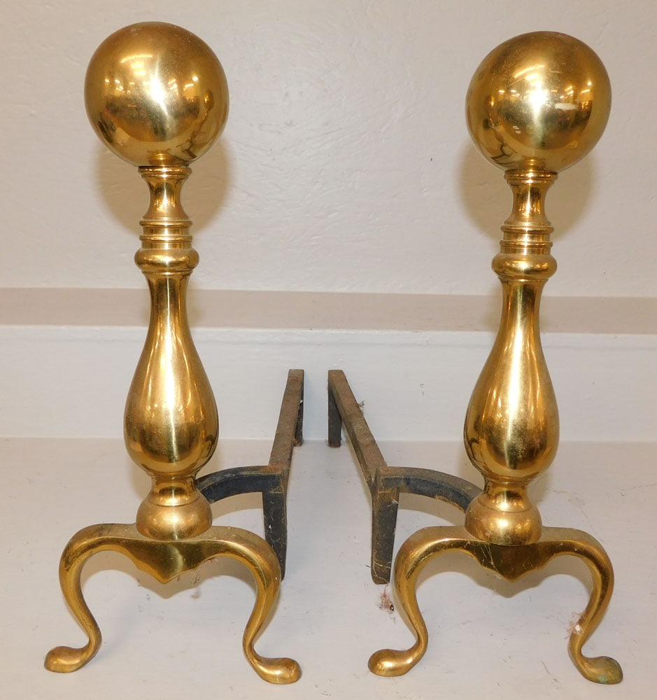 Pair of Brass Cannonball Andirons (1 of 2)