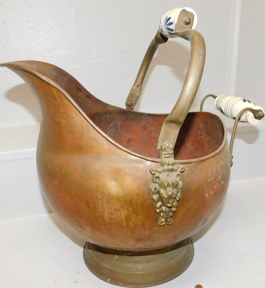 Antique Copper & Porcelain Handle Coal Scuttle (1 of 3)
