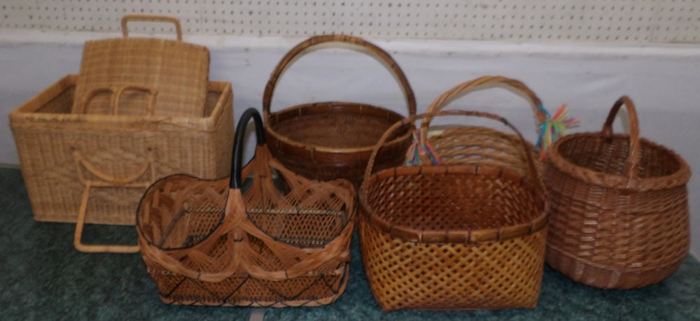 Lot of Baskets: Lot of Baskets . Up to 16" W 13 1/2" D 13" H ALL DESCRIPTIONS AND ANY CONDITION STATEMENT GIVEN BY LANGSTON AUCTION GALLERY ARE STRICTLY OPINIONS AND LANGSTON'S SHALL HAVE NO RESPONSIBILITY FOR ERRORS