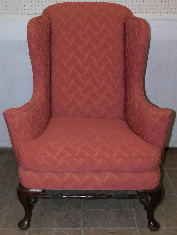 Upholstered Wing Back Chair: Upholstered Wing Back Chair . 45 1/2" H ALL DESCRIPTIONS AND ANY CONDITION STATEMENT GIVEN BY LANGSTON AUCTION GALLERY ARE STRICTLY OPINIONS AND LANGSTON'S SHALL HAVE NO RESPONSIBILITY FOR ERRORS OR O