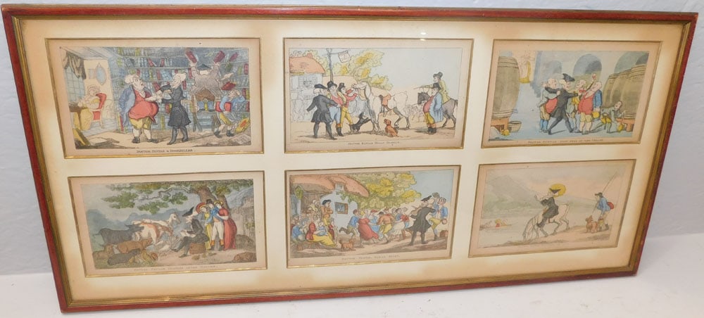 Framed Hand Colored Cartoon Engraving Collage: Framed Hand Colored Cartoon Engraving Collage . 29 1/4" x 14 1/4" ALL DESCRIPTIONS AND ANY CONDITION STATEMENT GIVEN BY LANGSTON AUCTION GALLERY ARE STRICTLY OPINIONS AND LANGSTON'S SHALL HAVE NO RESP