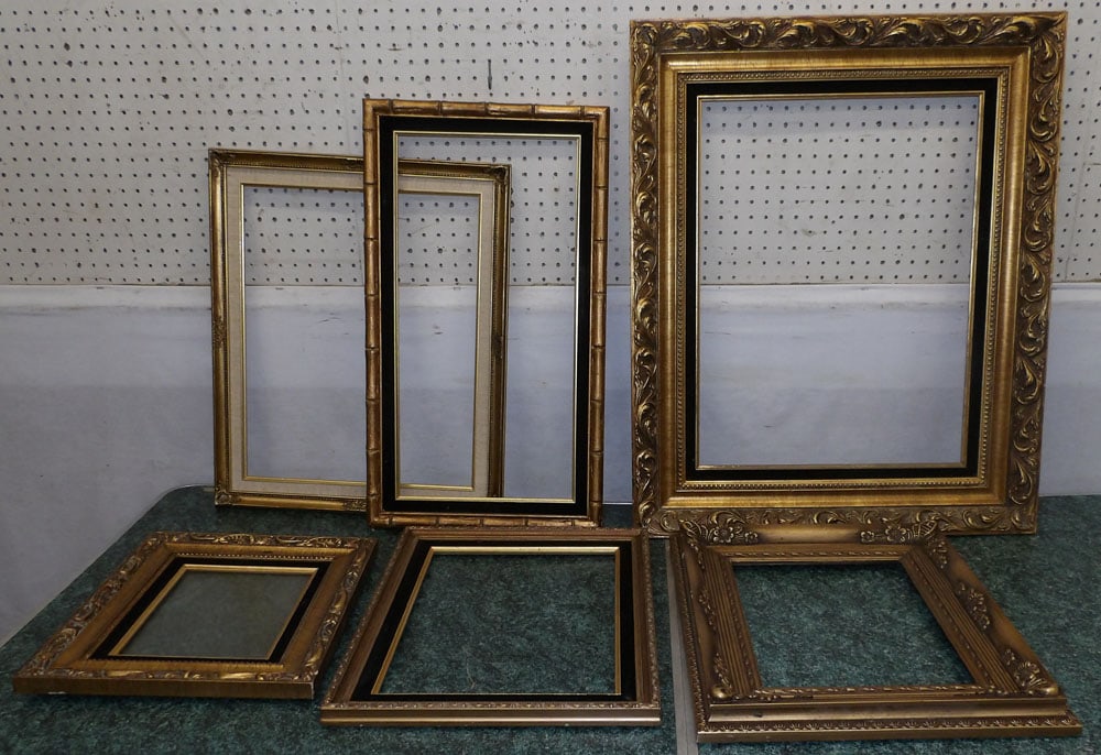 lot of ornate gilded frames: lot of ornate gilded frames. Up to 26 1/2" x 32 1/2" ALL DESCRIPTIONS AND ANY CONDITION STATEMENT GIVEN BY LANGSTON AUCTION GALLERY ARE STRICTLY OPINIONS AND LANGSTON'S SHALL HAVE NO RESPONSIBILITY FO