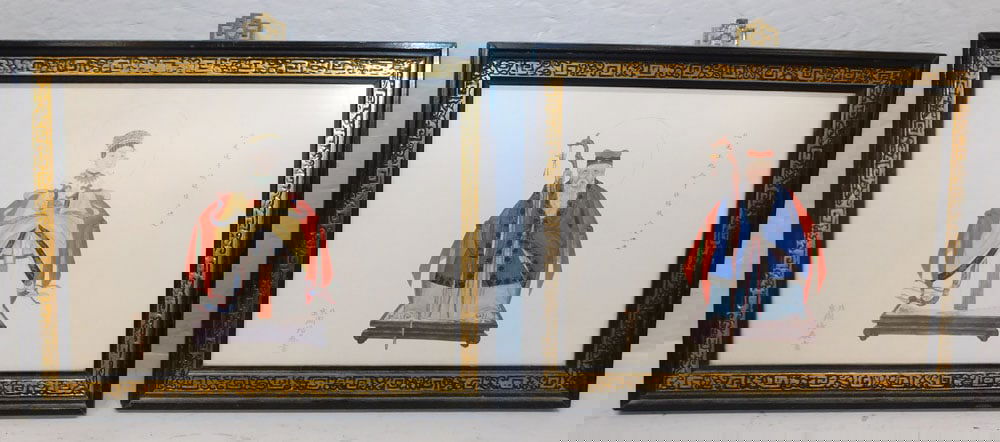 Two oriental framed prints signed with character marks (1 of 4)