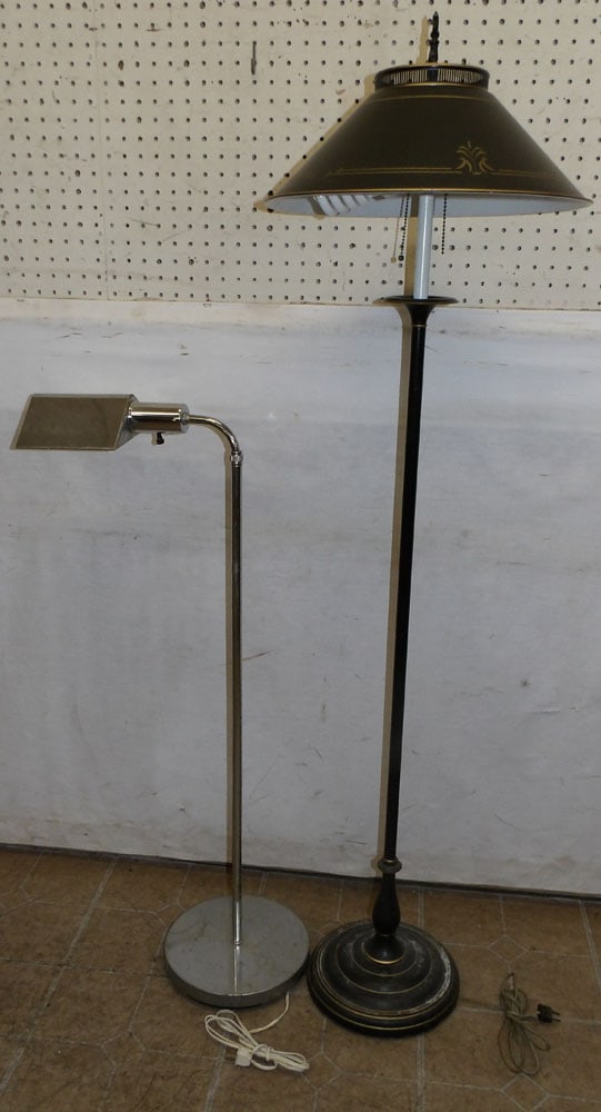 Mid Century Modern chrome floor lamp and painted Tole floor lamp (1 of 3)