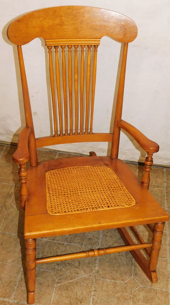 Antique Birds Eye Maple Rocker with Cane Seat (1 of 4)