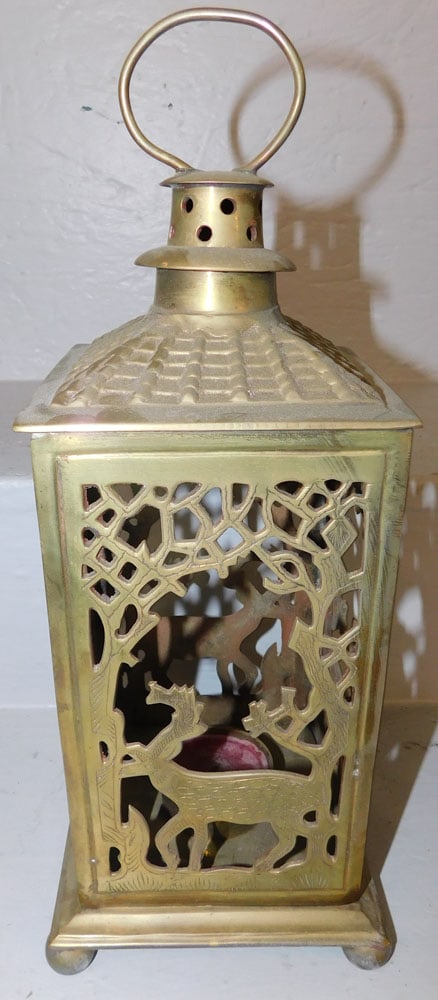 cast brass lantern with deer motif (1 of 2)