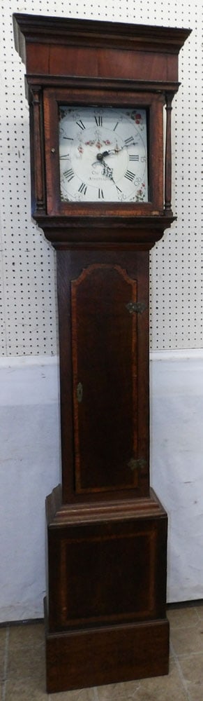 19th century oak 30 hour grandfather clock with painted dial (1 of 5)