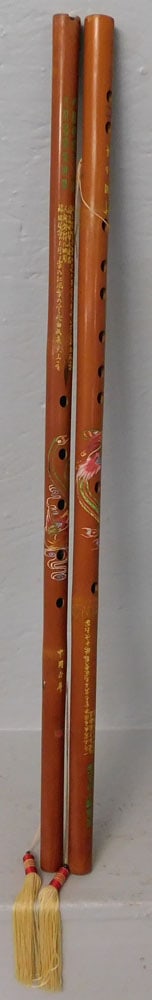 Two painted oriental bamboo flutes (1 of 3)