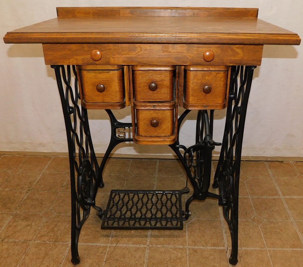antique oak 4 drawer sewing machine base table (1 of 4)
