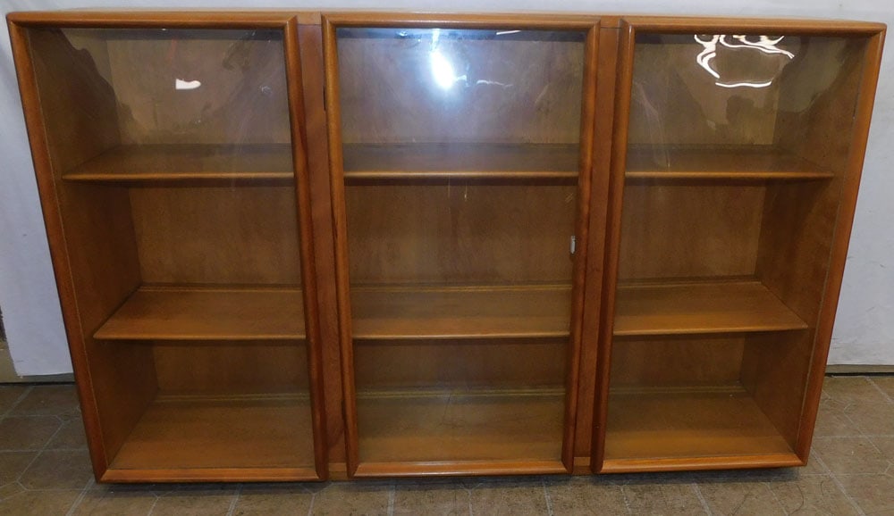 maple Mid Century Modern bubble glass 3 door cabinet (1 of 6)