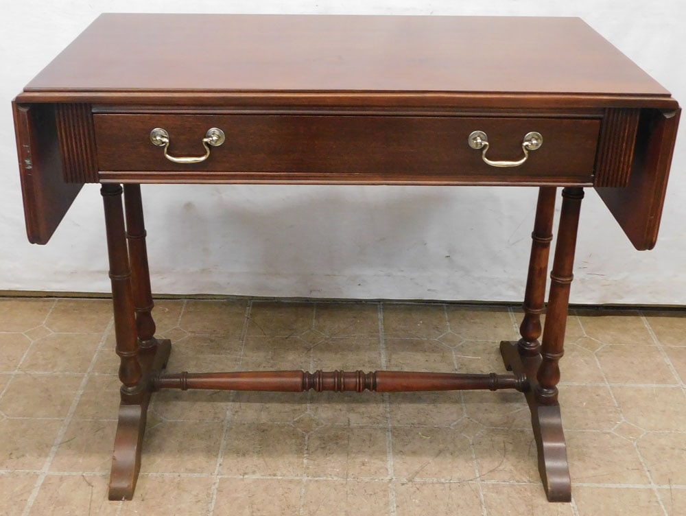 mahogany drop leaf writing table with one drawer (1 of 8)