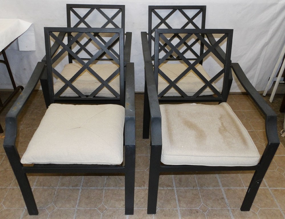 set of four painted metal outdoor chairs (1 of 3)