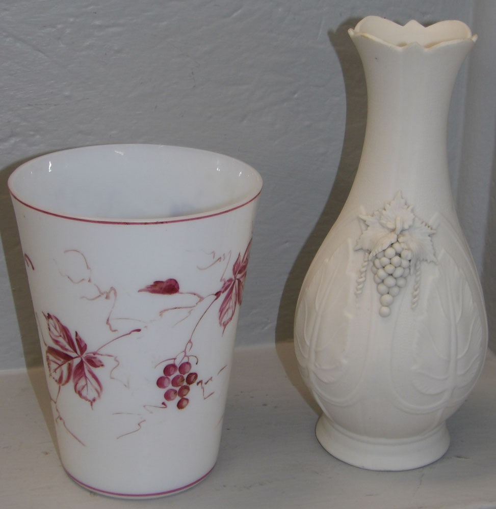 Parian Ware Vase with Grape Cluster Motif & Antique Pink & White Bristol Grape Motif Vase (1 of 4)