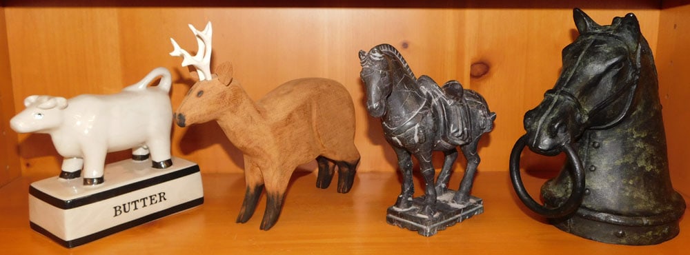 Carved Marble Horse Statue, Horse Hitching Post Statue, Wood Deer, & Cow Butter Dish Lid (1 of 4)