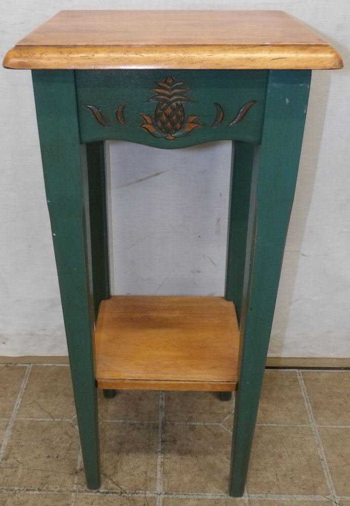 Painted Mahogany Plant Stand & Mahogany Upholstered Top Stool (1 of 3)