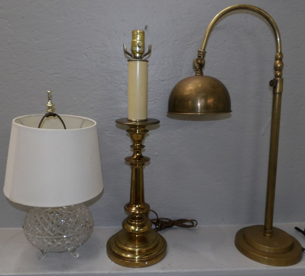 Two Brass Lamps & Crystal Lamp (1 of 4)