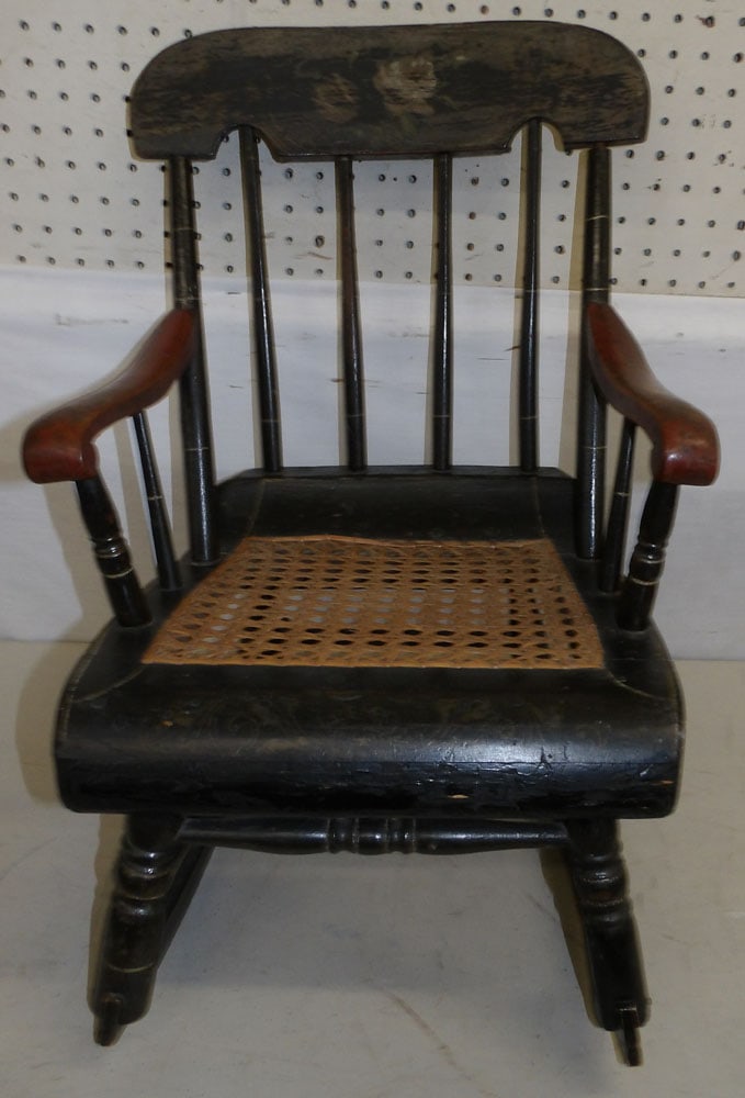 Antique Painted Childs Rocker with Cane Seat (1 of 4)