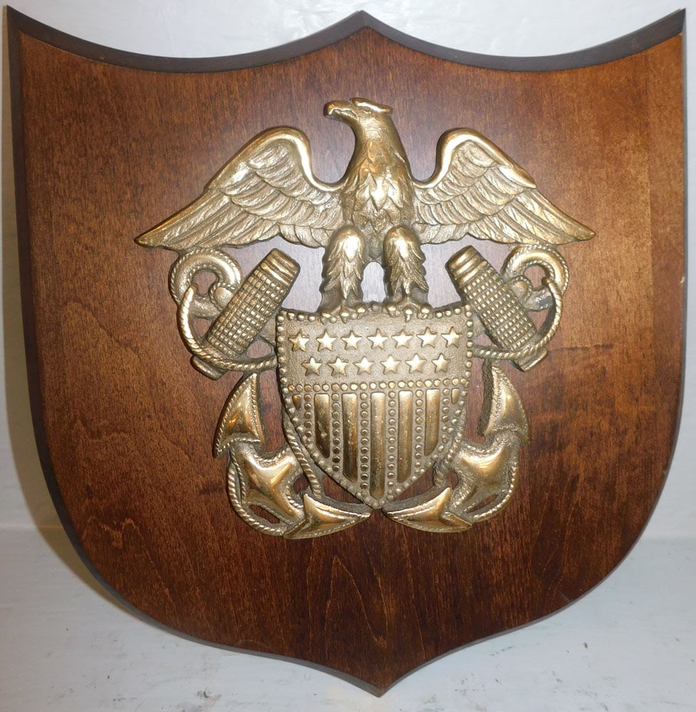 Solid Brass Eagle Armorial on Wood Plaque (1 of 3)